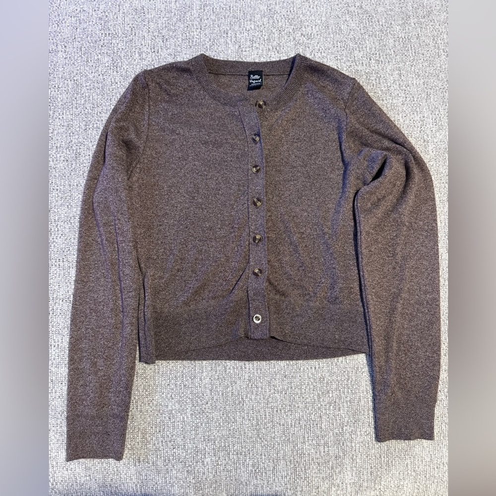 Women's Crewneck Button Cardigan - Brown
